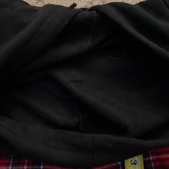 Plaid button down Shacket w black sweatshirt sleeves and hood NWOT L - Picture 10 of 11